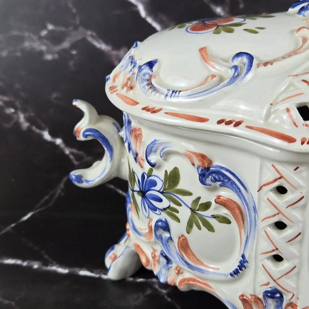Hand Painted Ceramic Ceramiche Leonardo Italian Lidded Compote Bowl Floral NWT - Picture 5 of 16